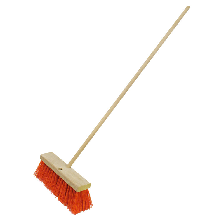 16" Heavy-Duty Orange Sweeping Broom with Handle